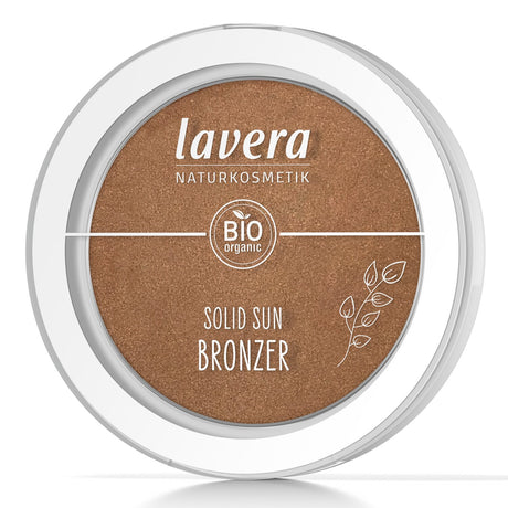 Lavera Solid Sun Bronzer #01 Desert Sun, a vegan bronzer for a sun-kissed glow, enriched with organic almond oil.