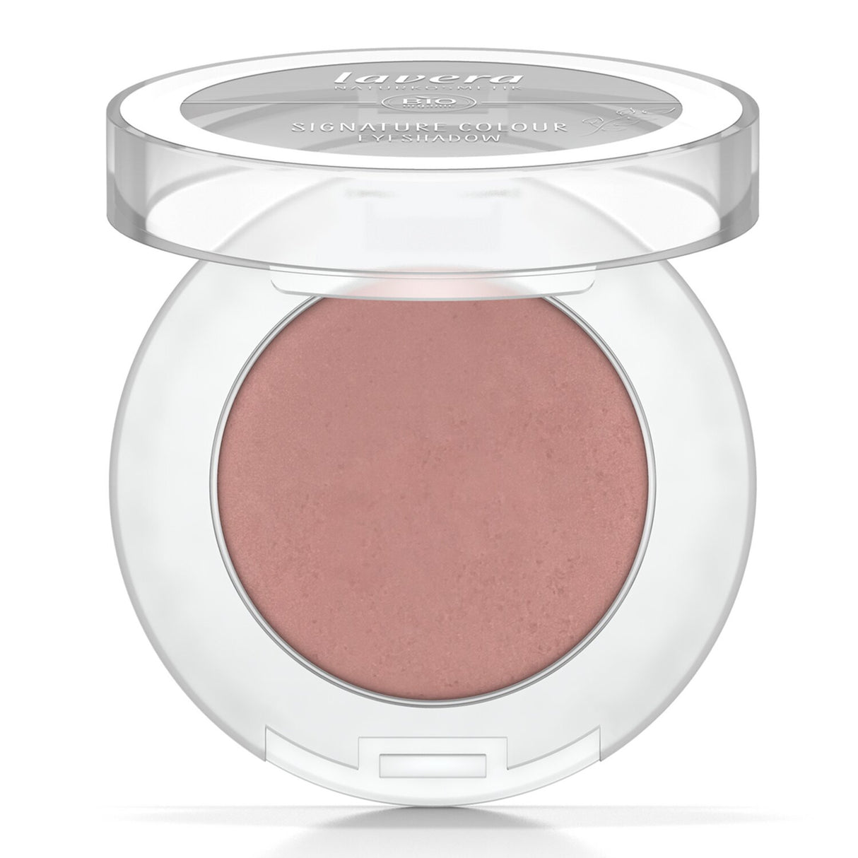 Matte dusty rose eyeshadow with creamy texture, high pigmentation, and nourishing ingredients for sensitive skin.