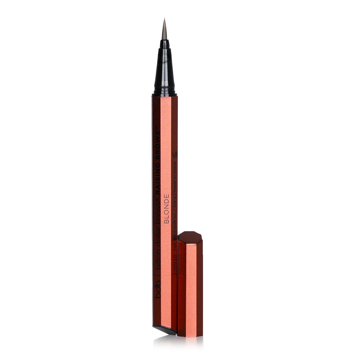 Liquid brow pen in #Blonde with micro tip for precise application; waterproof, smudge-proof, and vegan formula.