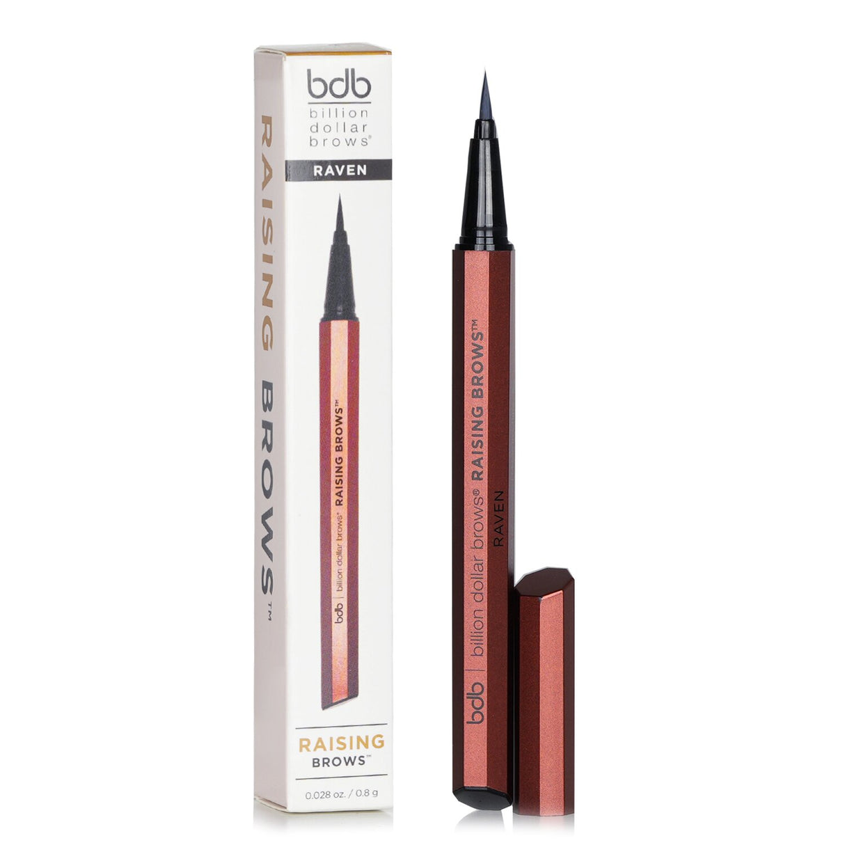 Billion Dollar Brows Raising Brows Liquid Brow Pen in #Raven, featuring an ultra-fine tip for precise, natural-looking brows.