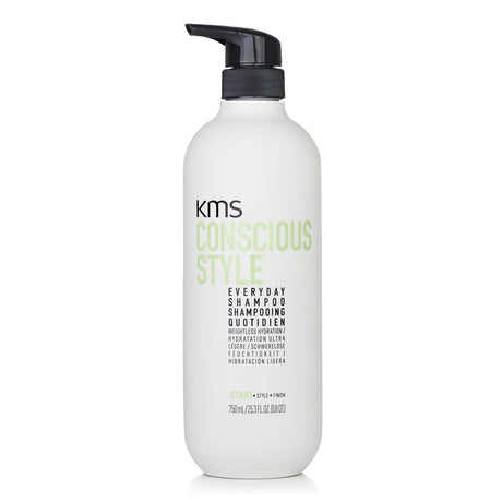 KMS California Conscious Style Everyday Shampoo 750ml, a vegan, sulfate-free formula for hydration and hair health.