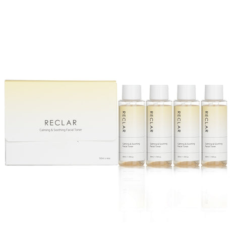 Reclar Calming & Soothing Facial Toner in 4x50ml, enriched with Aloe Vera, BHA, and Centella for hydrated, refreshed skin.