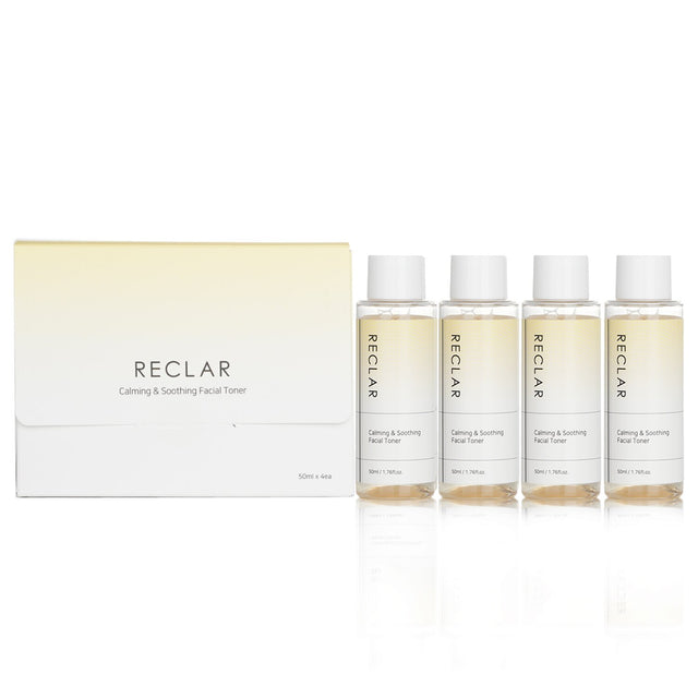 Reclar Calming & Soothing Facial Toner in 4x50ml, enriched with Aloe Vera, BHA, and Centella for hydrated, refreshed skin.
