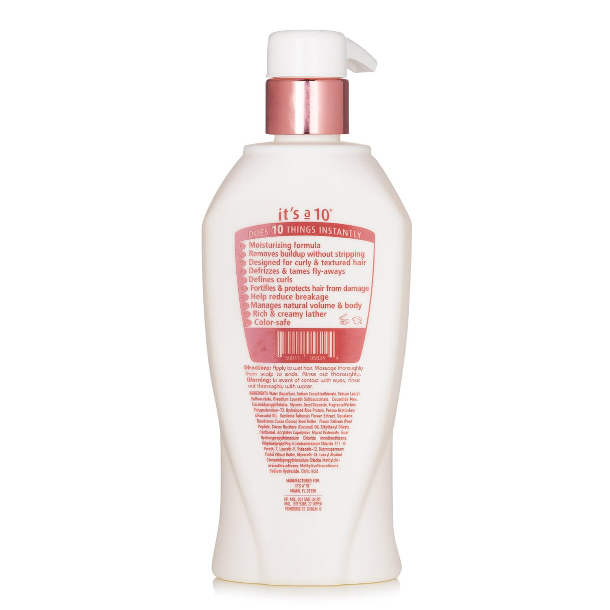 Hydrating shampoo for curly, coily hair, promoting defined curls, UV protection, and reduced frizz in a sulfate-free formula.