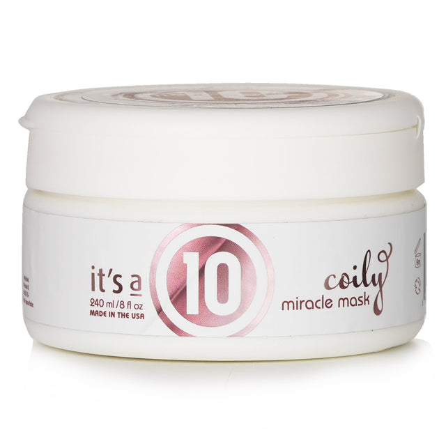 It's A 10 Coily Miracle Mask in 240ml, a deep conditioning treatment for defining and hydrating curly, wavy hair.