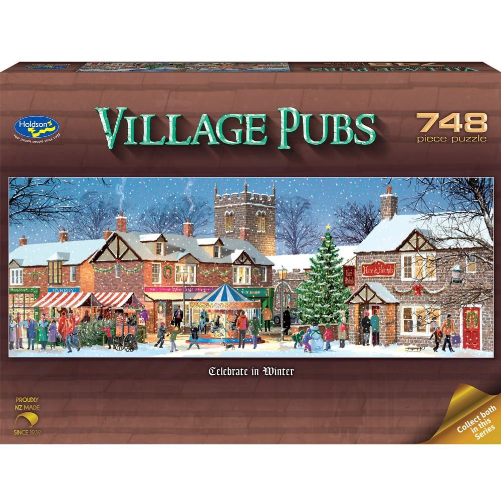 Village Pubs Celebrate in Winter Holdson 748pc Jigsaw Puzzle