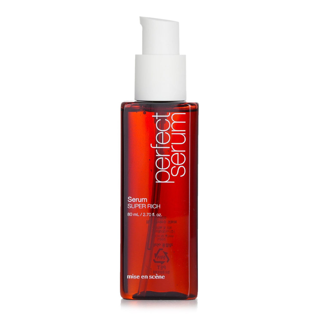 MISE en SCENE Perfect Serum: 80ml nourishing hair serum with oils for soft, shiny, manageable locks; floral fragrance included.