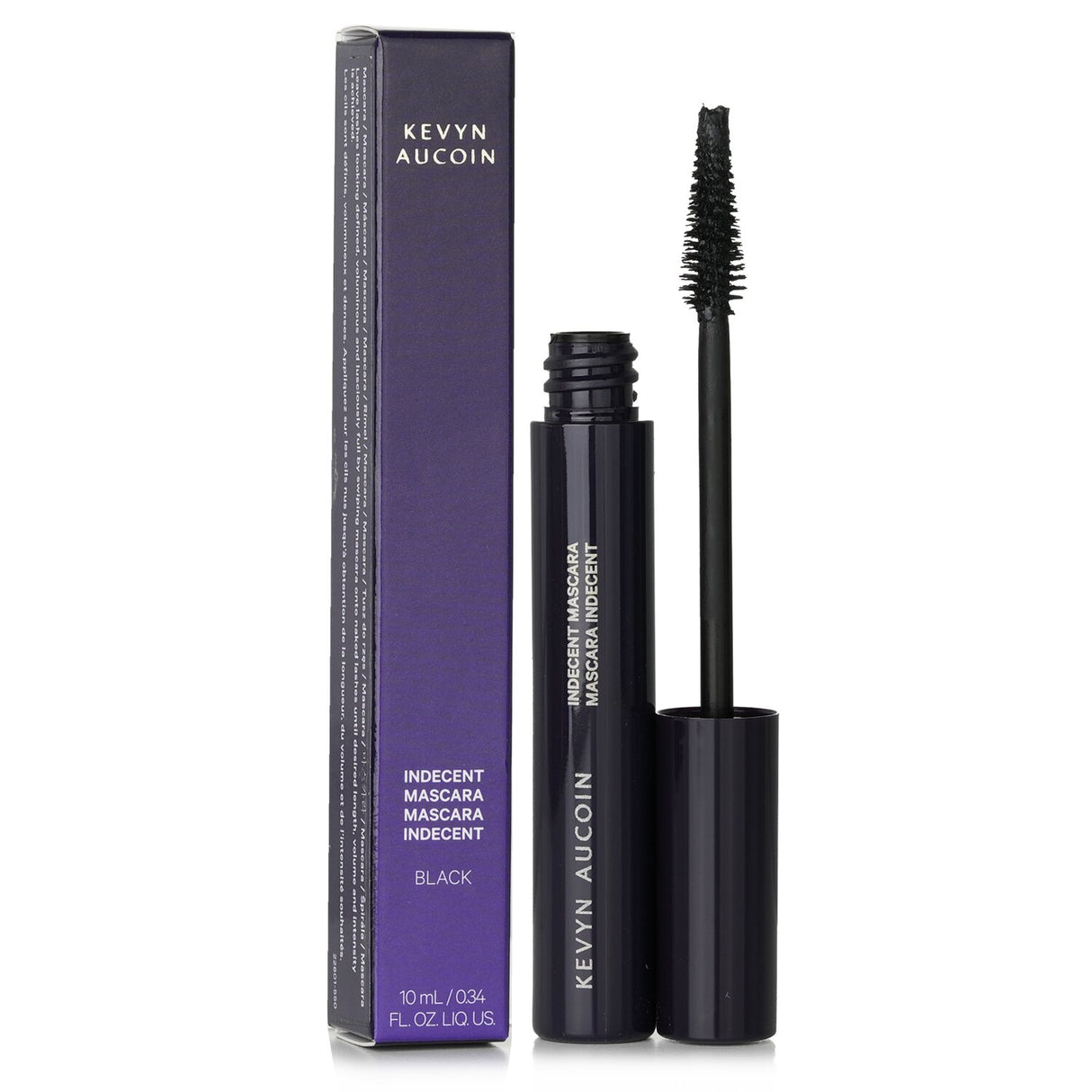 Kevyn Aucoin Indecent Mascara in #Black, 10ml; enhances lashes with a creamy, volumizing formula and unique cone-shaped brush.