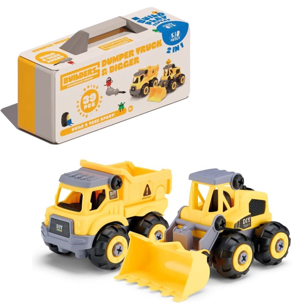 Kid Antics - Builderz Construction Dumper Truck & Digger (2 in 1) - Building Toy