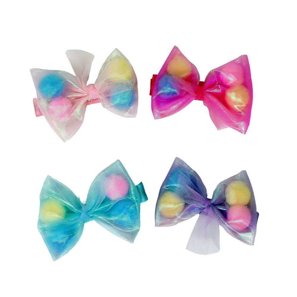 Pink Poppy Pom Pom Bow Hair Clip - Toy Vehicle
