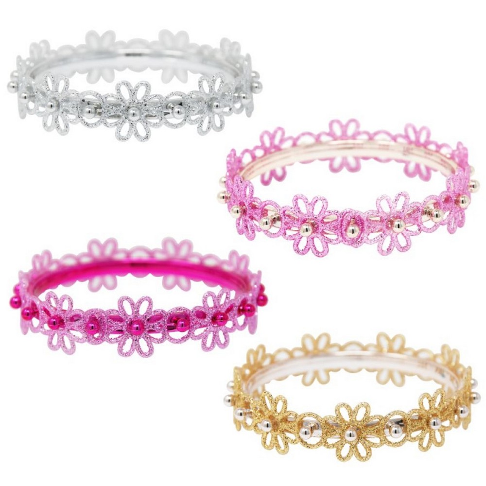 Pink Poppy Glitter Flower Bangle V2
