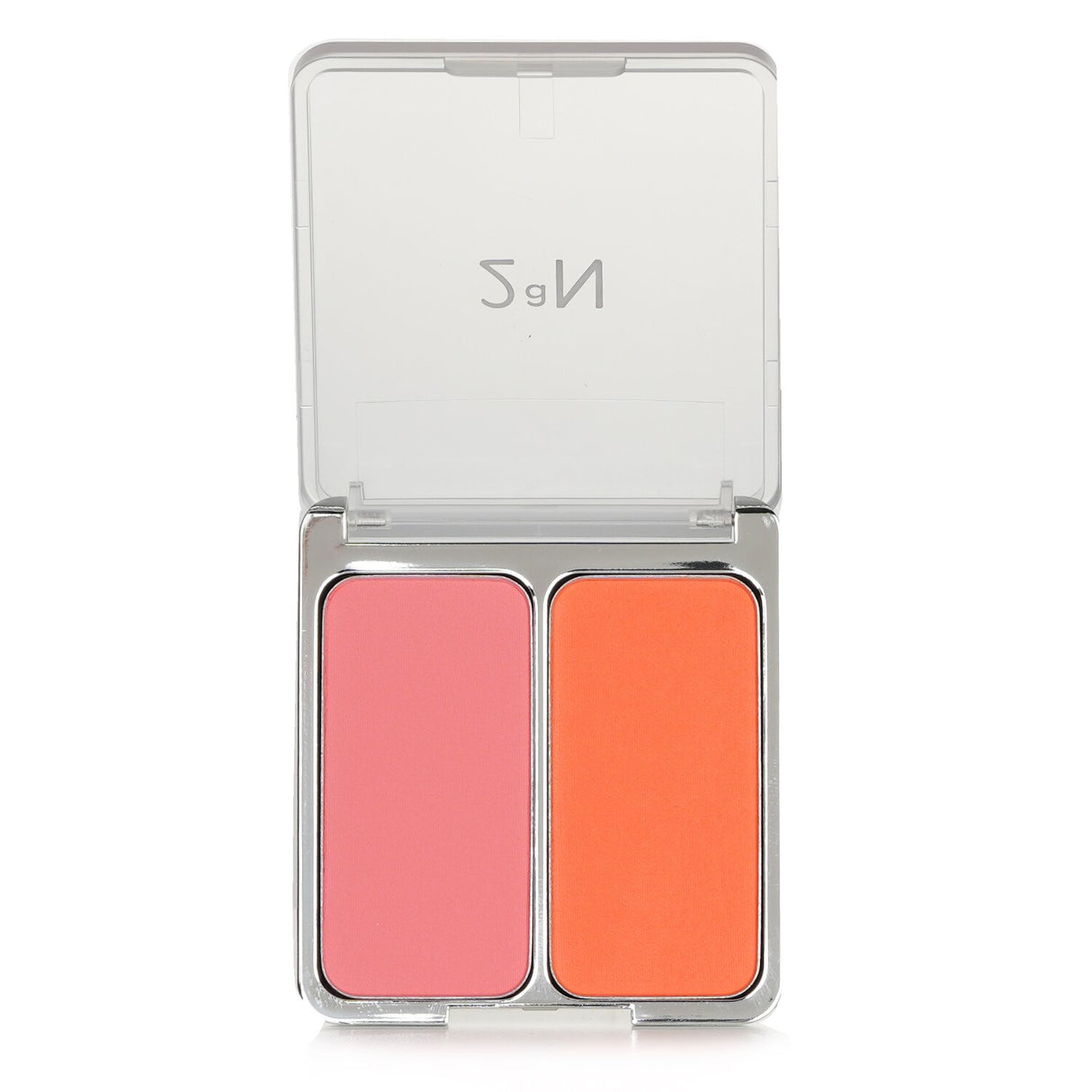 Dual blush duo featuring #4 Hot Living Coral shades for seamless application and a radiant finish, perfect for any skin tone.