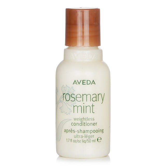 Travel-sized Aveda Rosemary Mint Weightless Conditioner, 50ml, infused with organic mint oils for vibrant, manageable hair.