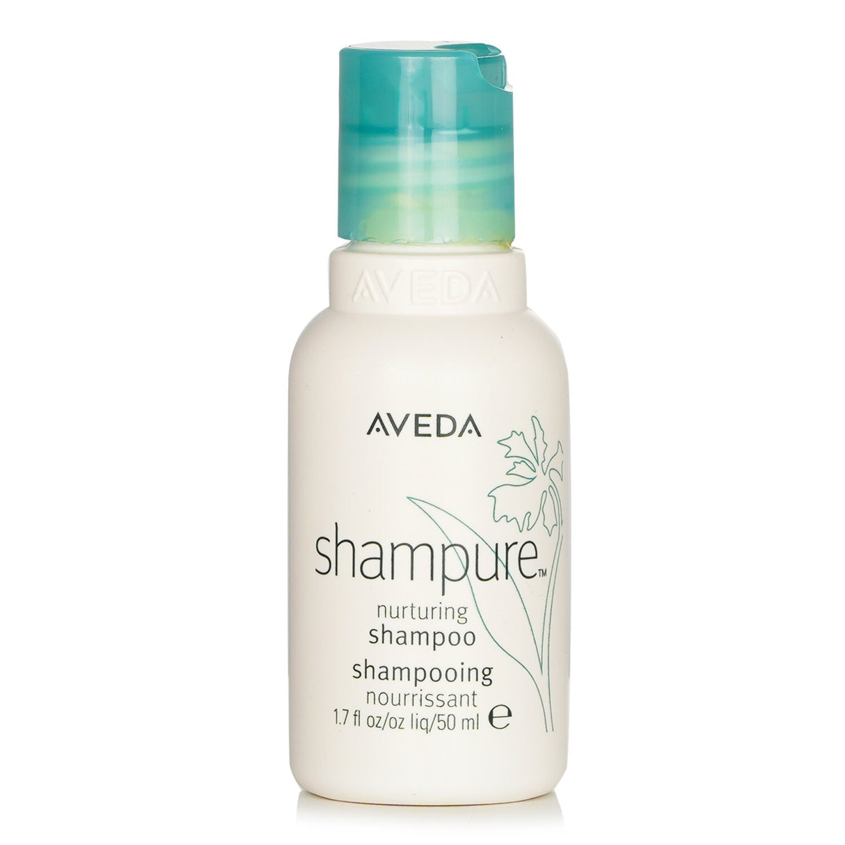 Aveda Shampure Nurturing Shampoo travel size, 50ml, packed with 95% natural ingredients for gentle cleansing and hydration.