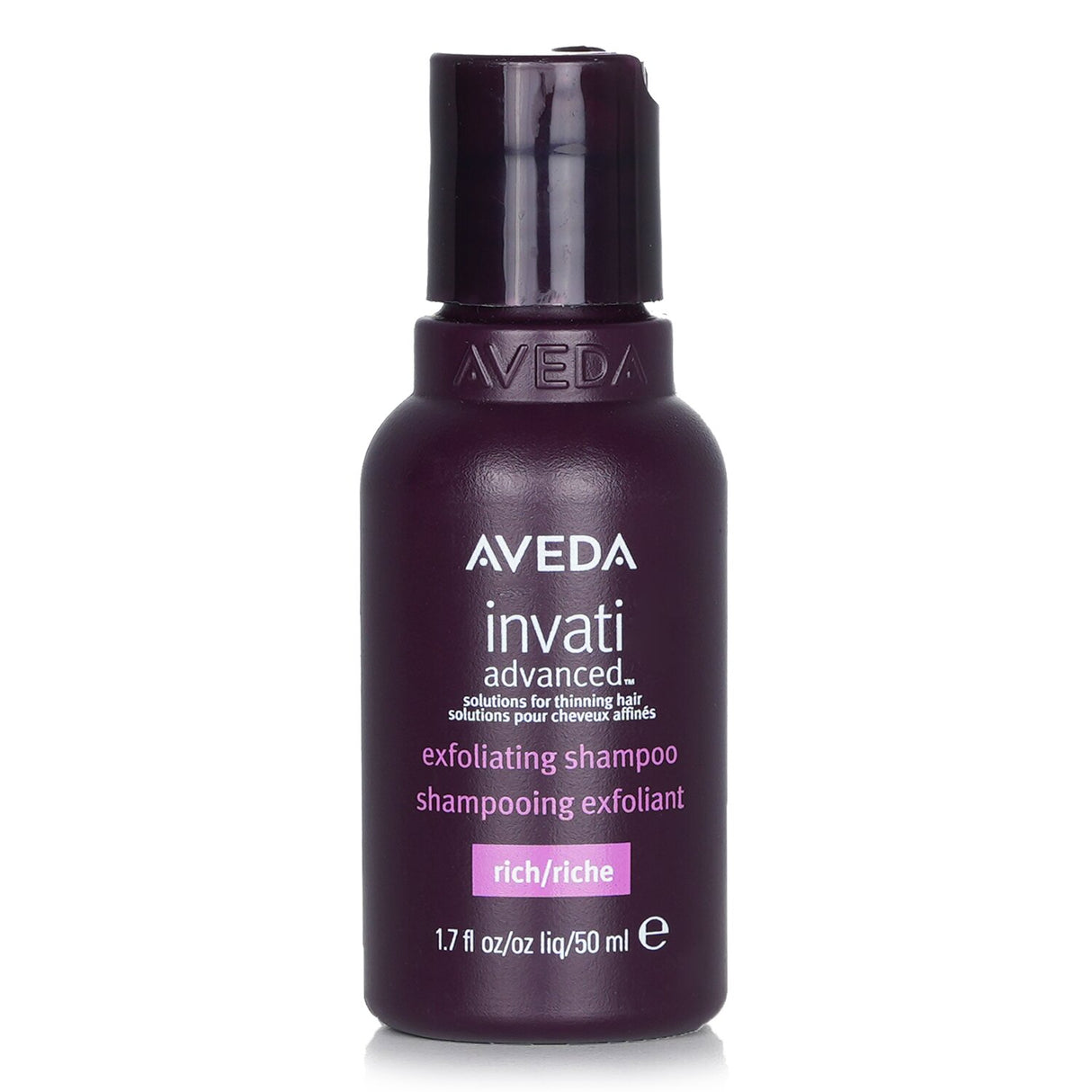 Travel-sized Aveda Invati Advanced Exfoliating Shampoo (50ml) for fine hair, purifying scalp with Ayurvedic herbs and salicylic acid.