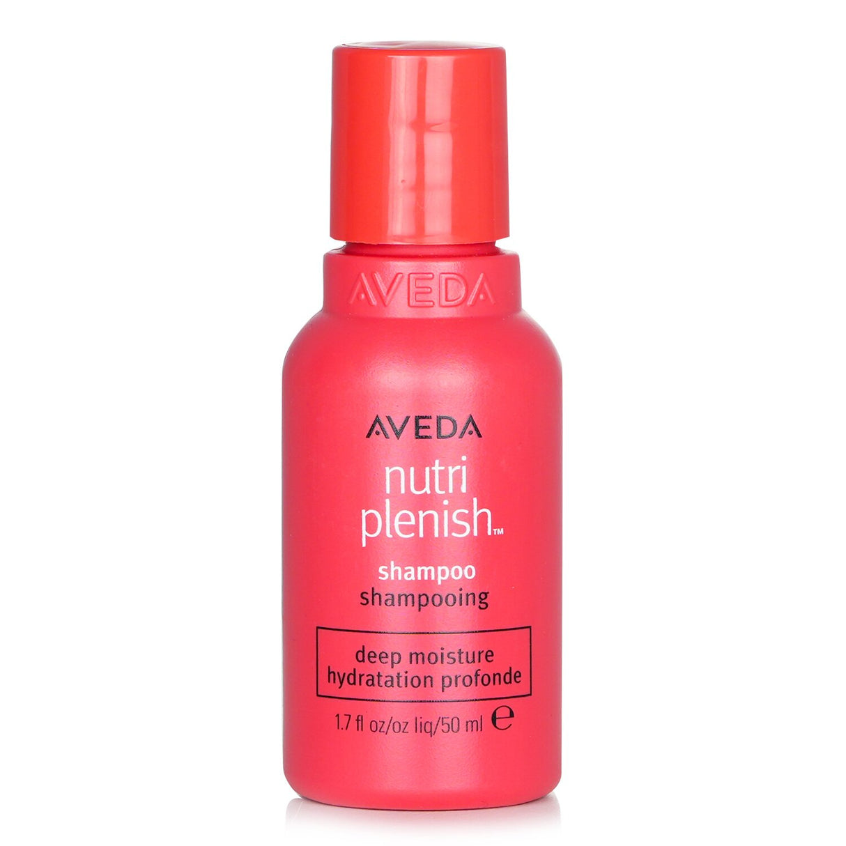 Aveda Nutriplenish Shampoo travel size, 50ml, deeply moisturizing with coconut oil and mango butter for dry hair care.