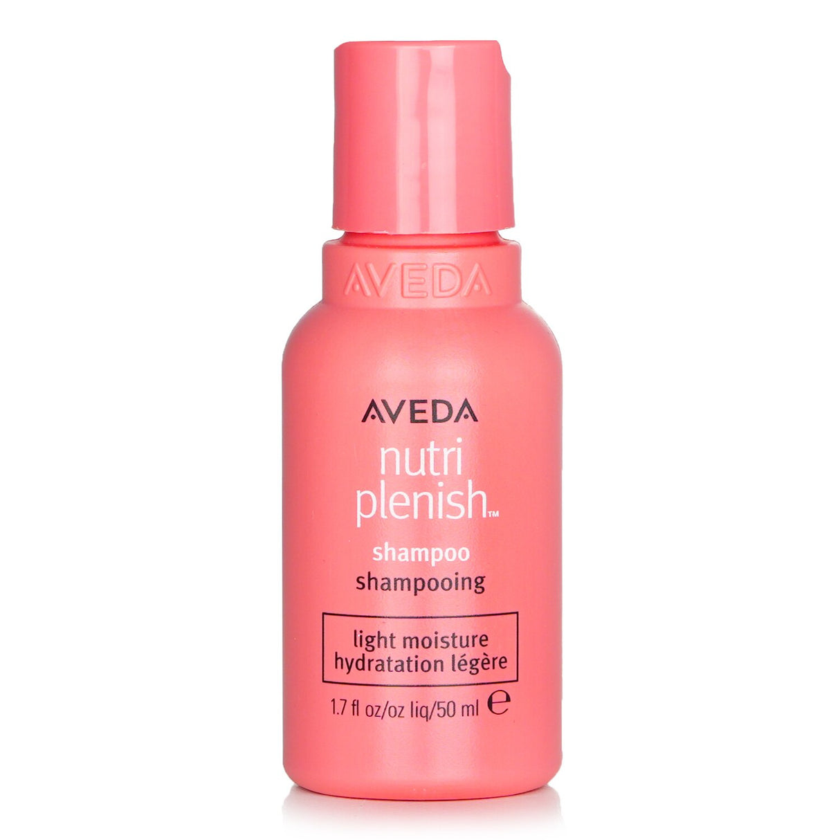 Travel size Aveda Nutriplenish Shampoo (50ml) for dry hair, infused with coconut oil and mango butter for deep hydration.