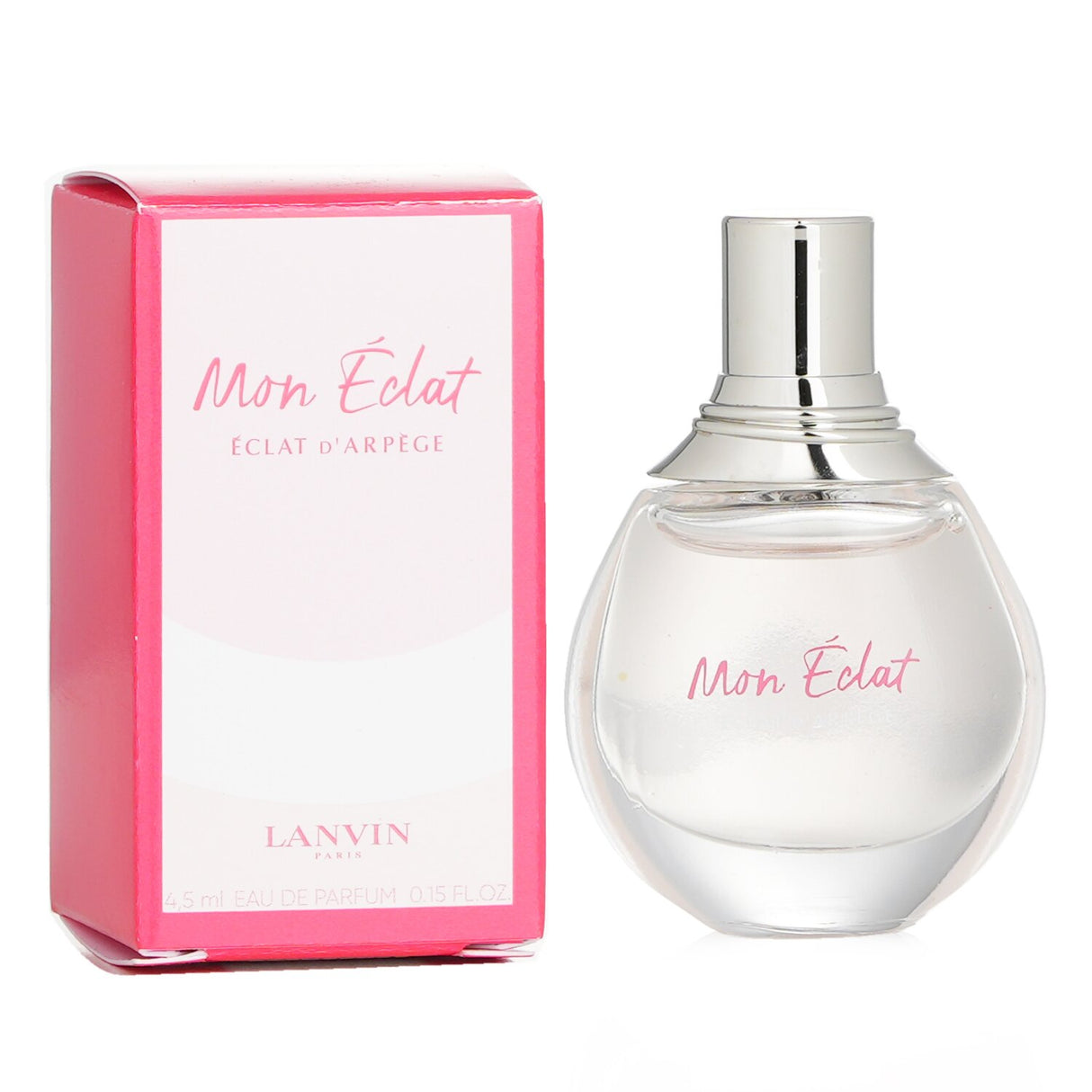 Miniature Lanvin Mon Eclat Eau De Parfum spray, 4.5ml, featuring floral, fruity notes in a luxury travel-friendly bottle.