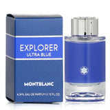 Miniature 4.5ml Montblanc Explorer Ultra Blue Eau De Parfum, featuring citrus, sea accord, and woodsy notes for adventurous men.