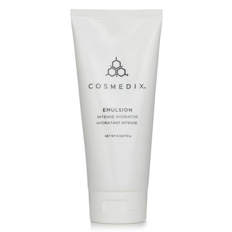CosMedix Emulsion Intense Hydrator, a 170g facial emulsion with jojoba oil and shea butter for deep hydration and skin revitalization.