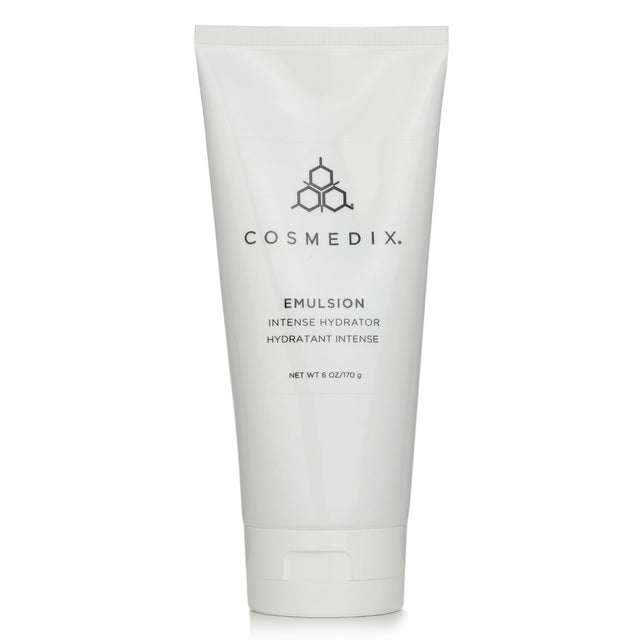 CosMedix Emulsion Intense Hydrator, a 170g facial emulsion with jojoba oil and shea butter for deep hydration and skin revitalization.