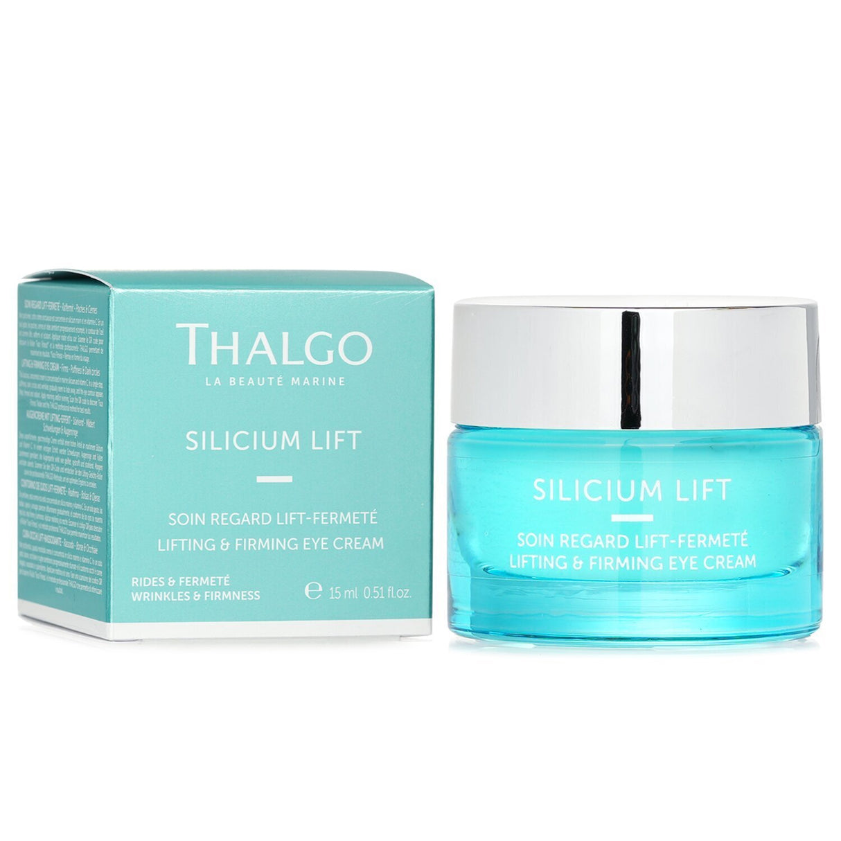 Thalgo Silicium Lifting & Firming Eye Cream in a 15ml jar, designed to reduce puffiness, dark circles, and fine lines.