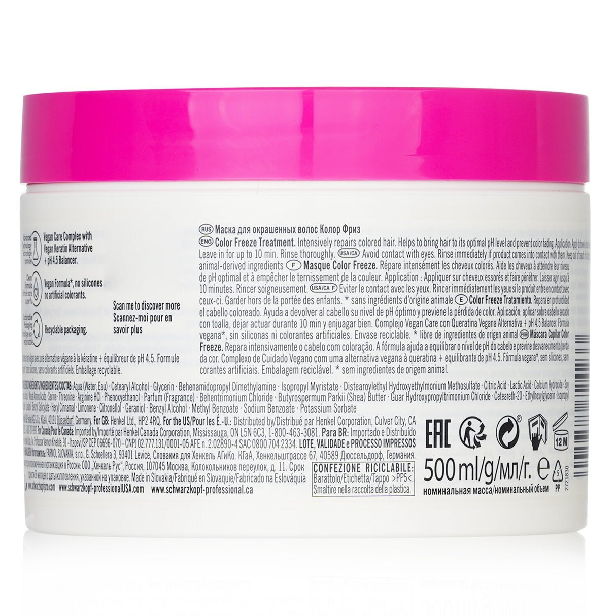 Schwarzkopf BC Bonacure Color Freeze Treatment for vibrant, nourished colored hair, enriched with silk extract and UV protection.