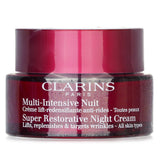 Clarins Multi Intensive Nuit Cream revitalizes skin overnight, lifting and hydrating with plant extracts for a youthful glow.