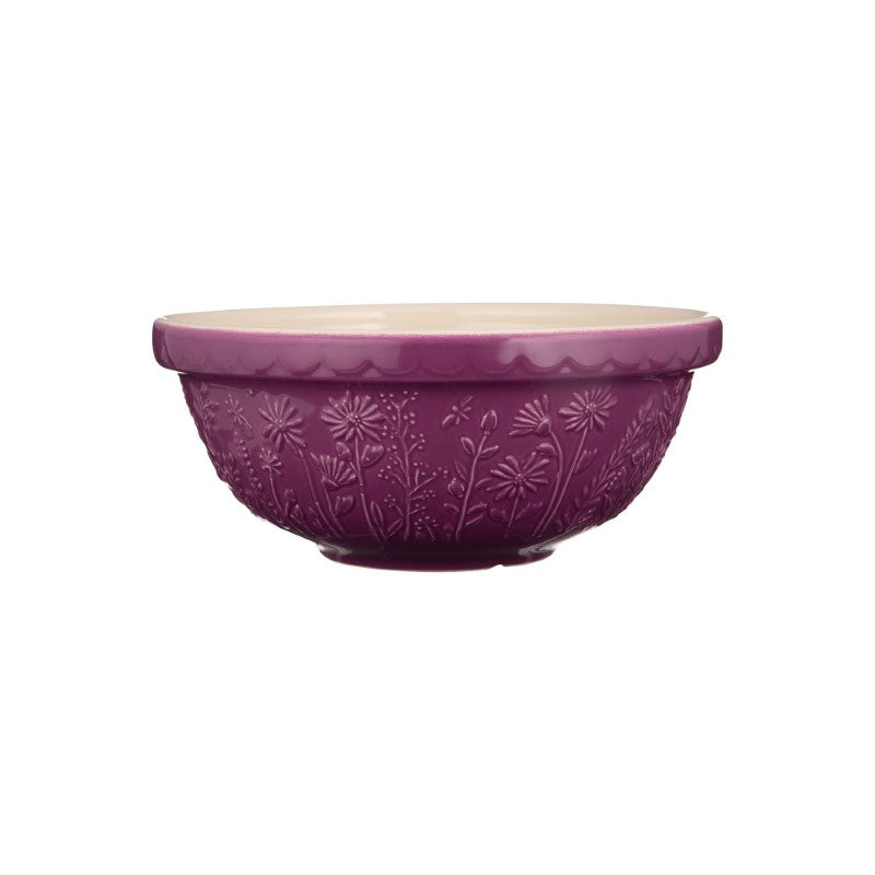 Lightweight yet sturdy 26cm earthenware mixing bowl with a floral design, perfect for baking dough and pastries.