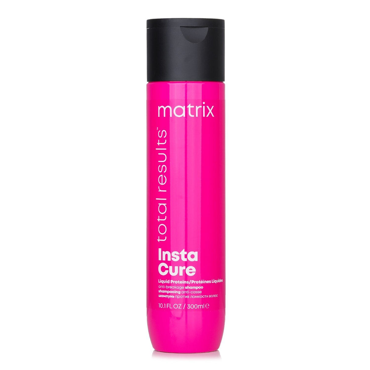 Matrix Total Results Instacure Repair Shampoo, 300ml, revitalizes damaged hair with liquid proteins for strength and frizz control.