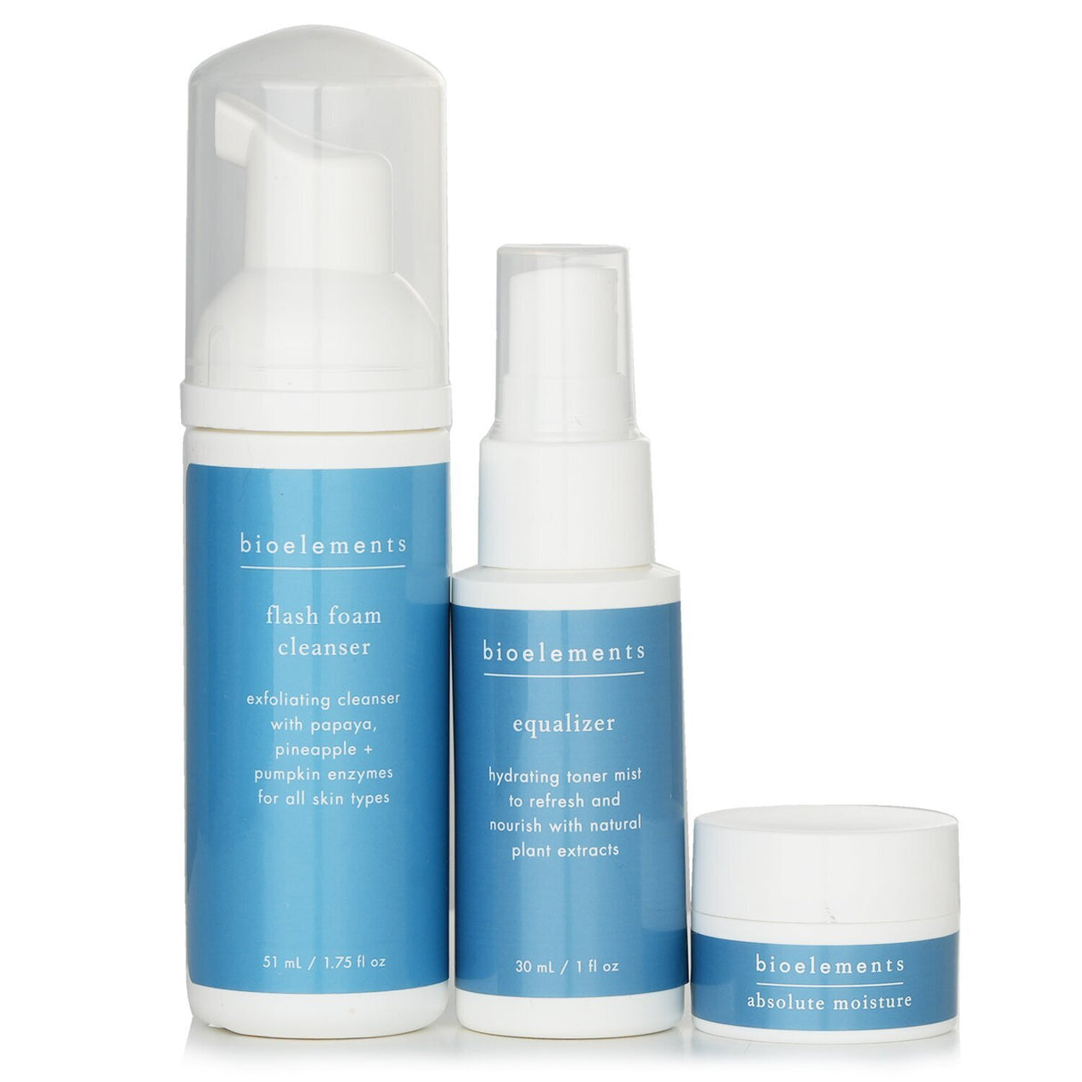 Bioelements 3-Step Mini Starter Set for combination skin featuring cleanser, toner, and moisturizer; perfect travel-friendly skincare.