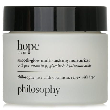 Philosophy Hope In A Jar moisturizer in a 60ml container, offering deep hydration and radiant skin with glycolic acid and hyaluronic acid.