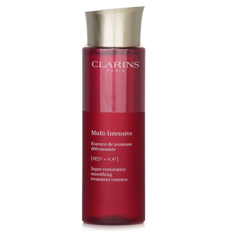 Clarins Super Restorative Smoothing Treatment Essence in a 200ml bottle, designed to rejuvenate aging skin and boost radiance.