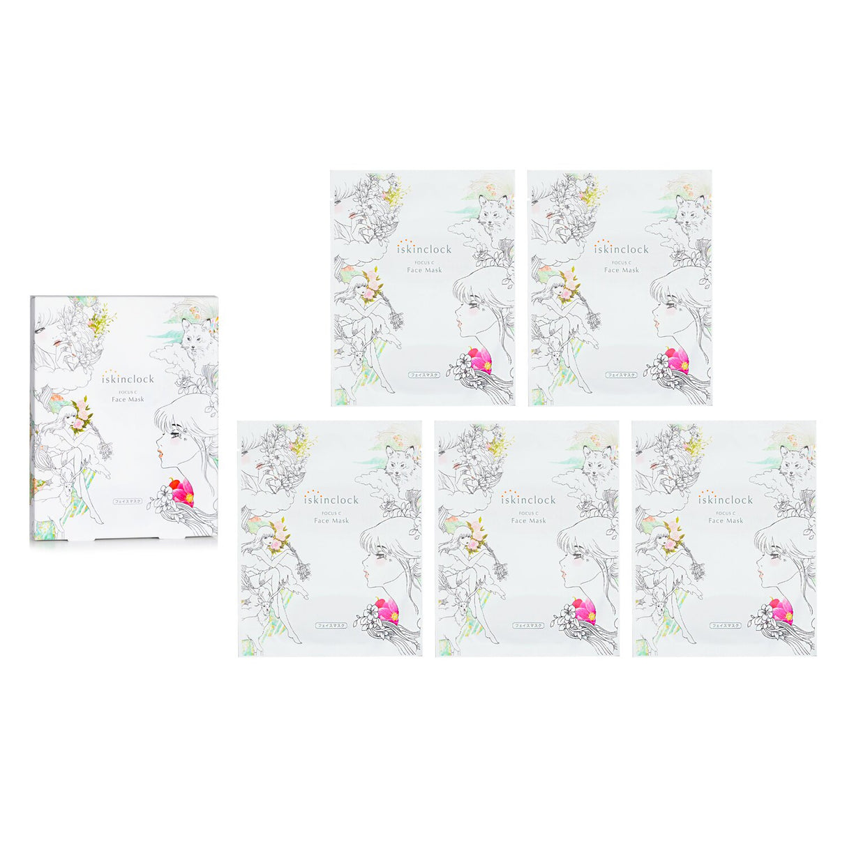 Ultra-thin, hydrating iSkinClock Focus C Face Mask with Vitamin C and peptides for radiant, toned skin (5pcs).
