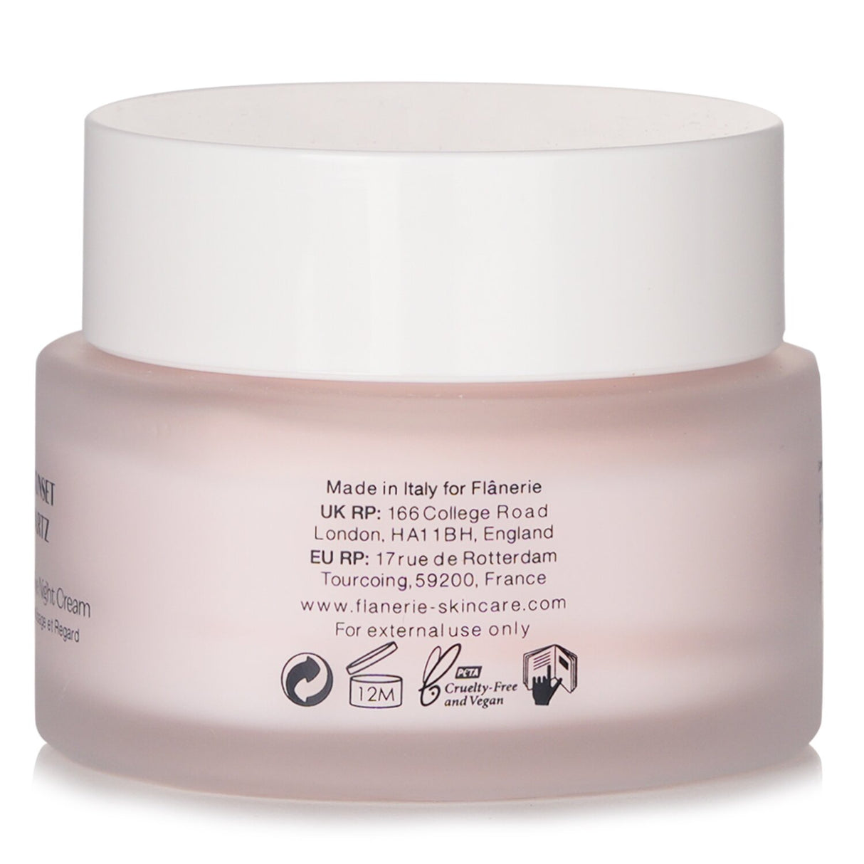 Restorative night cream infused with Rose Quartz & Sea Water for youthful, radiant skin; cruelty-free and vegan.