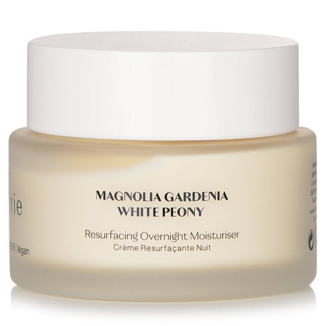 Flanerie Resurfacing Overnight Moisturiser in a 45ml jar, a vegan treatment for brightening and rejuvenating skin overnight.