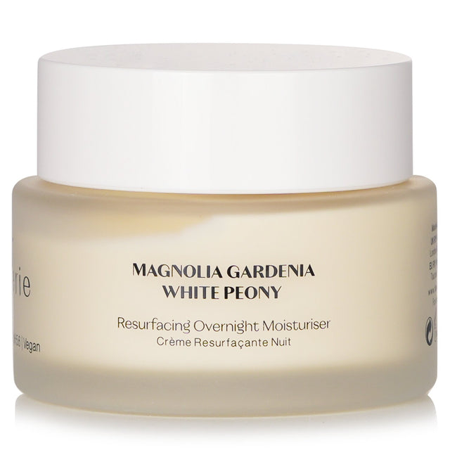 Flanerie Resurfacing Overnight Moisturiser in a 45ml jar, a vegan treatment for brightening and rejuvenating skin overnight.