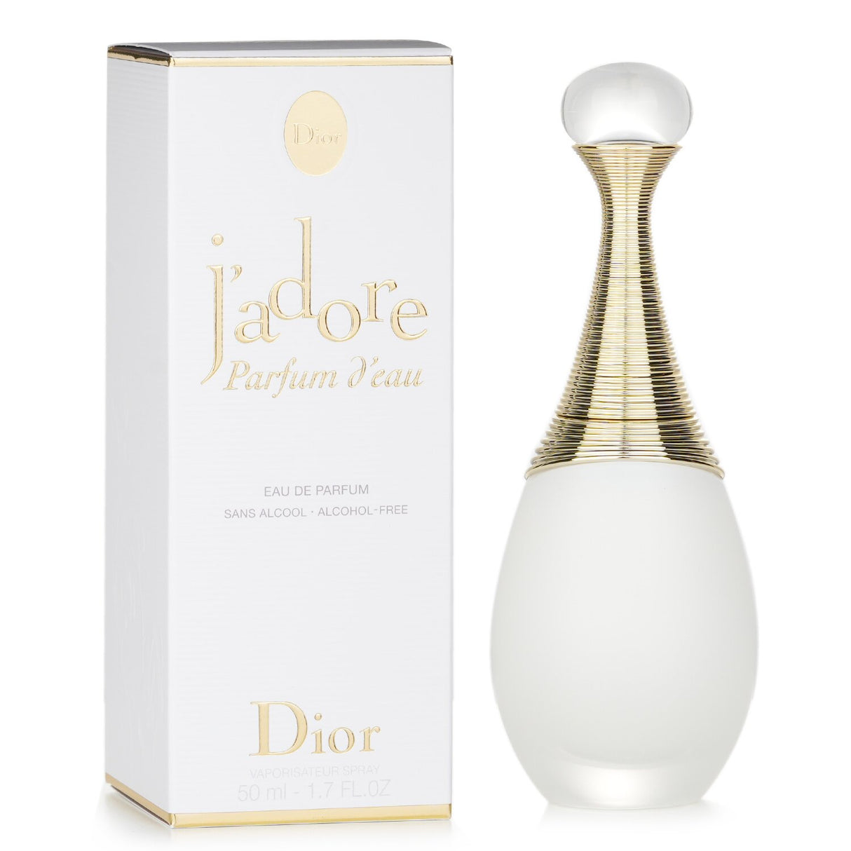 Opalescent 50ml bottle of Christian Dior J'adore Parfum D'eau, a floral fragrance with notes of Neroli, jasmine, and magnolia.