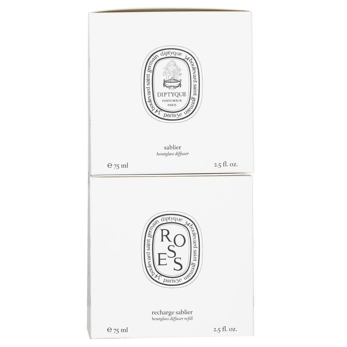 Diptyque Hourglass Diffuser in Roses, elegantly designed to release a gentle rose scent for lasting home ambiance.