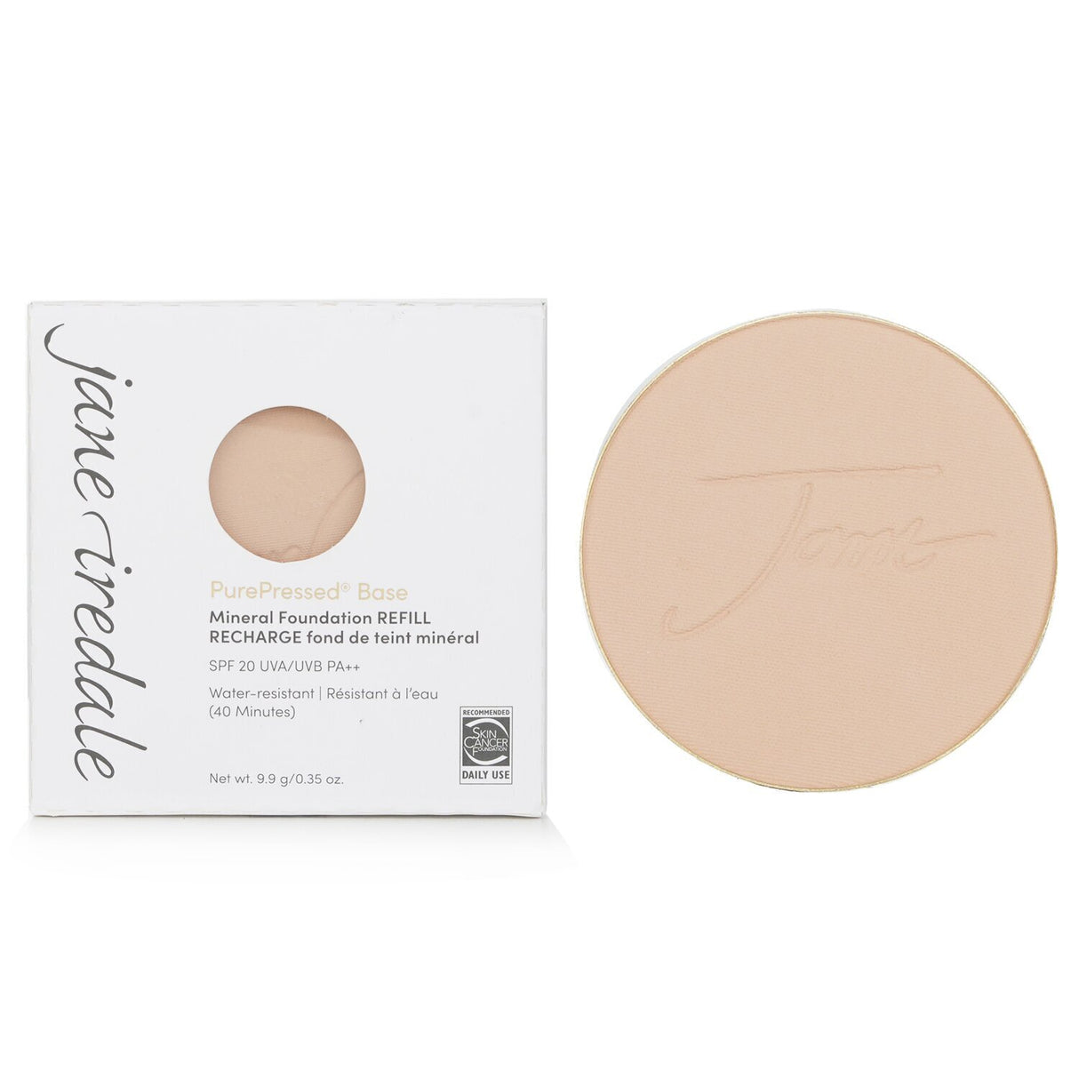 Satin mineral foundation refill with SPF 20 for sheer coverage and UV protection, ideal for a matte complexion.