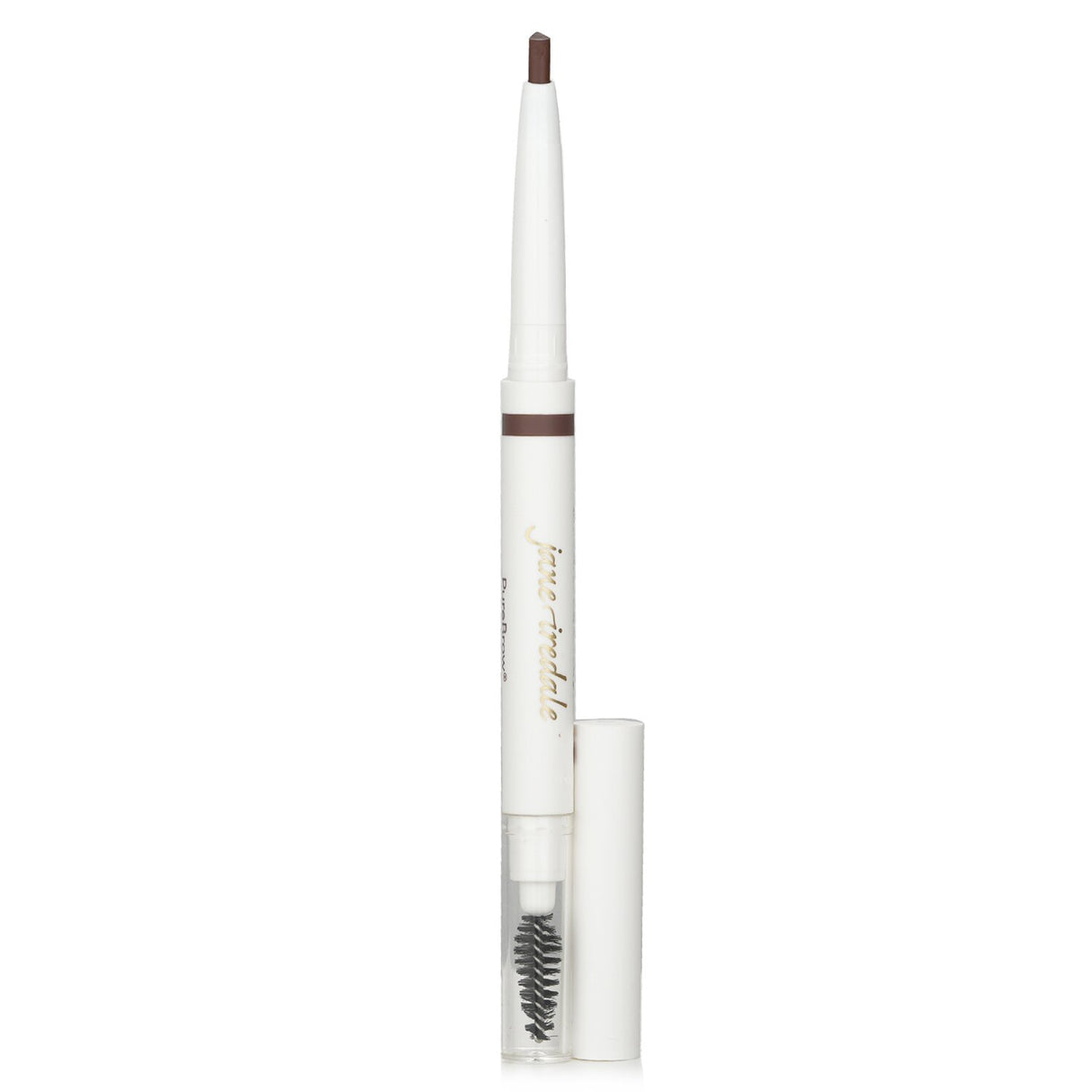 Jane Iredale PureBrow Shaping Pencil in Auburn, featuring a retractable design, tear-drop tip, and spoolie brush for natural brows.