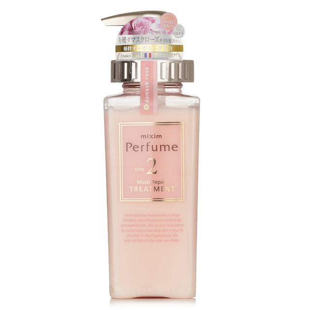 Mixim Potion Damask Rose Moist Repair Treatment in 440ml bottle, nourishing hair treatment for shiny, voluminous hair.