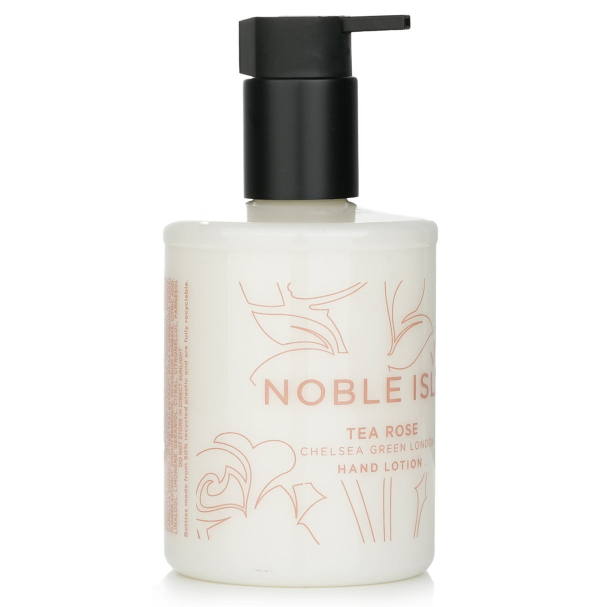 Luxurious 250ml Tea Rose Hand Lotion with bergamot, rose, and jasmine, offers silky hydration and a captivating scent.