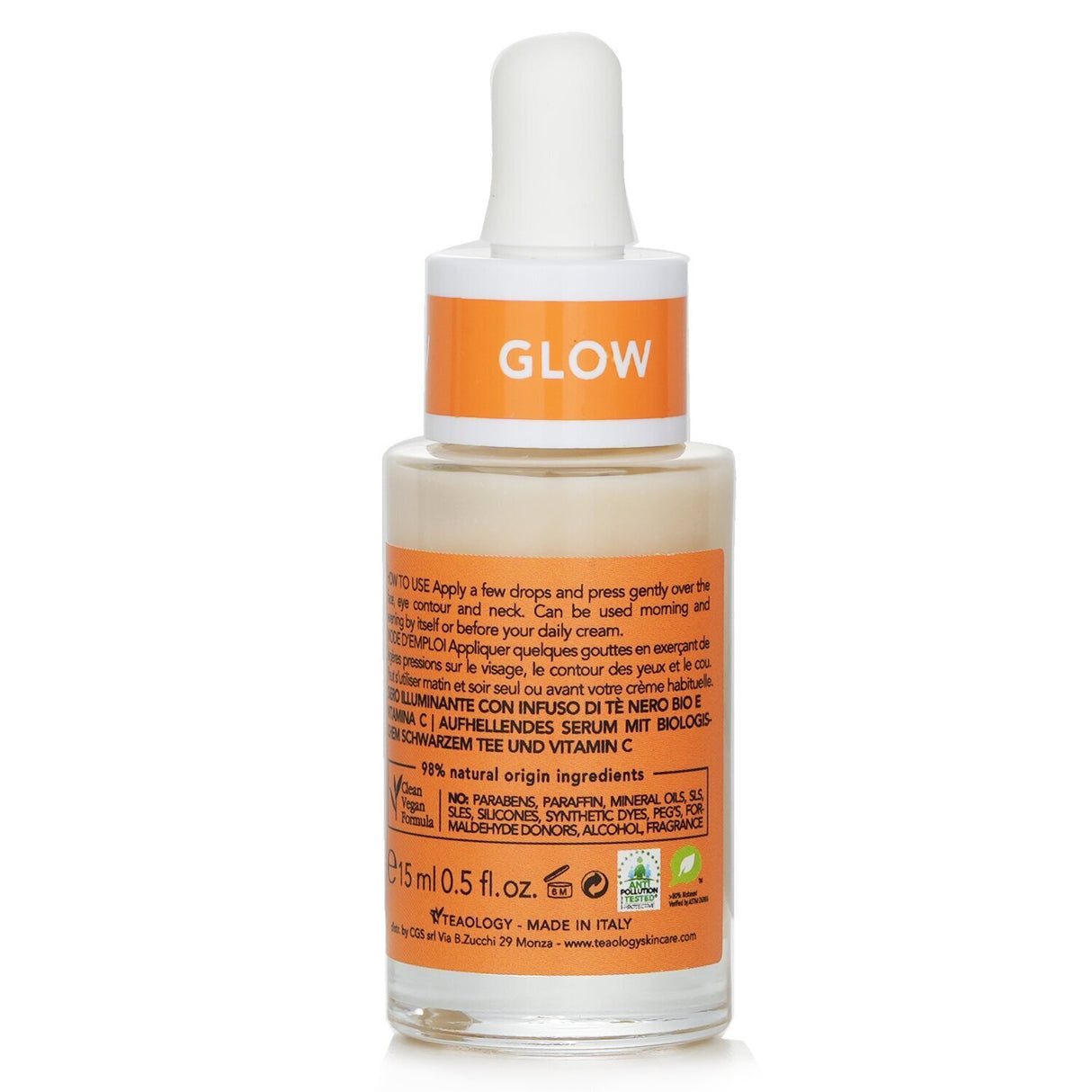 Teaology Vitamin C Infusion Brightening Serum in 15ml, infused with organic Black Tea for luminous, revitalized skin.