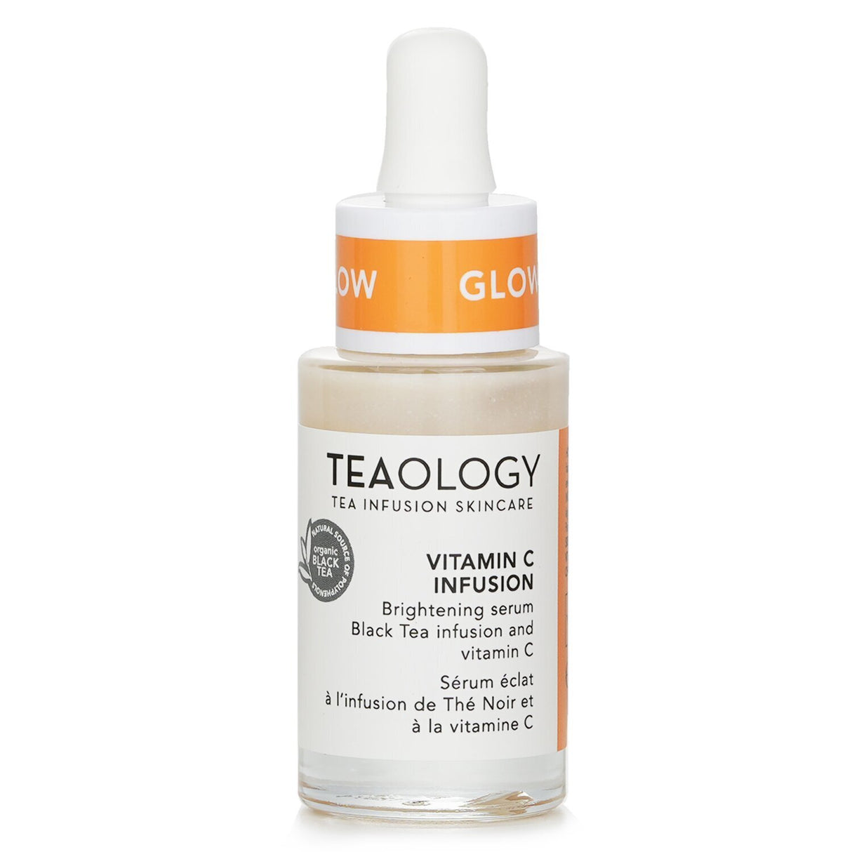 Teaology Vitamin C Infusion Brightening Serum in a 15ml bottle, enriched with organic Black Tea for radiant, even-toned skin.