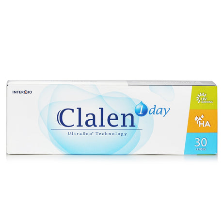 Clalen 1 Day Ultra-Soo Clear Contact Lenses - Hydrating, UV-protected lenses for crystal-clear vision, 30-pack, -2.00 diopter.