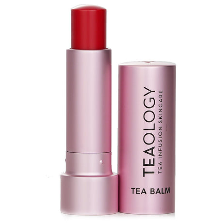 Teaology Cherry Tea Lip Balm, a tinted, hydrating lip treatment enriched with natural oils and butters for soft, supple lips.