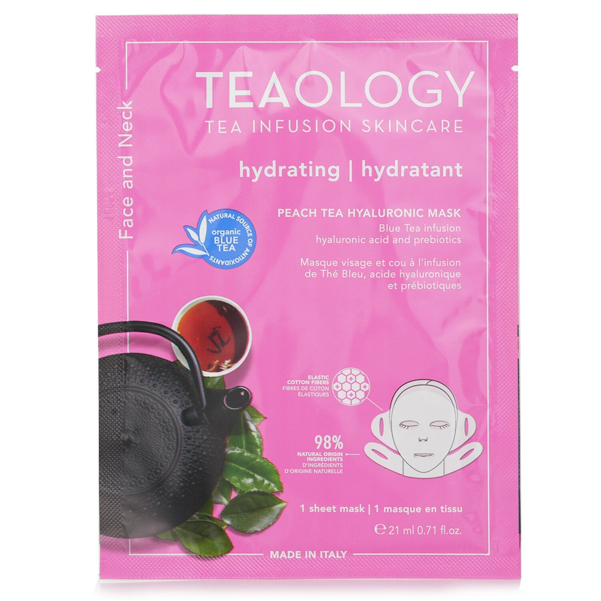 Teaology Peach Tea Hyaluronic Face & Neck Mask: A rejuvenating mask for deep hydration and revitalization, perfect for all skin types.