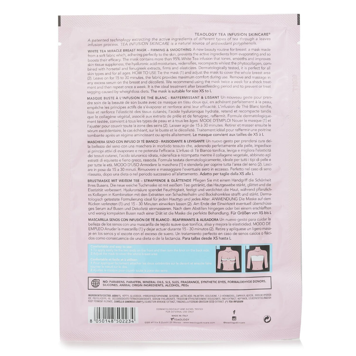 White Tea Miracle Breast Firming Mask in a 45ml tube, featuring natural ingredients for smoothing and toning the décolletage.