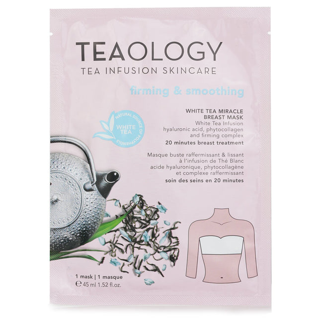 Teaology White Tea Miracle Breast Firming Mask, 45ml, offers a natural, smoothing treatment for firmer, rejuvenated skin.